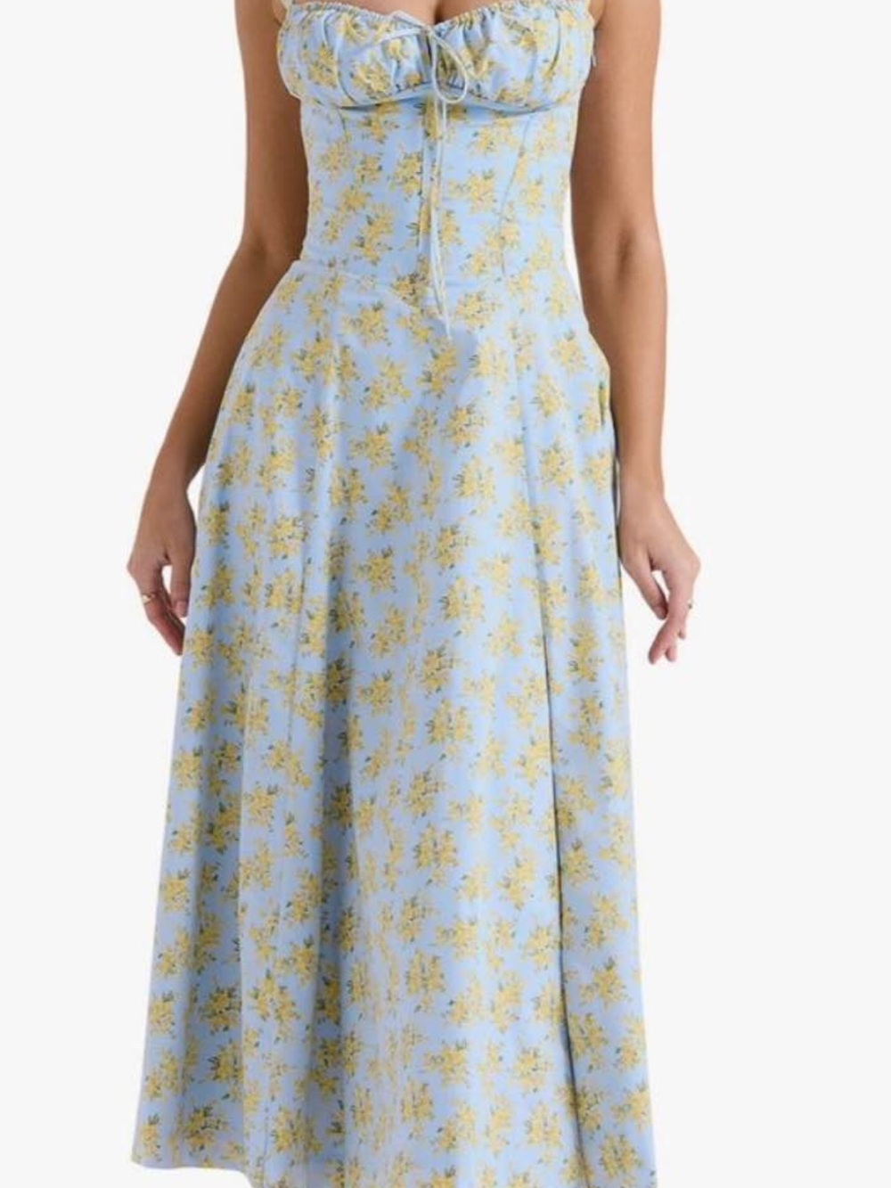 House of CB Light Blue Maxi Dress with Yellow Floral Print